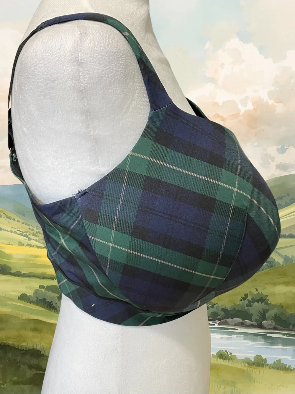 CACIQUE Women's 40I NWOT Lightly Lined Balconette Bra Plaid Tartan Lace Green - Picture 6 of 10
